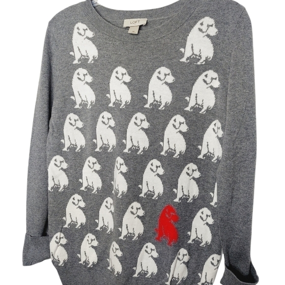 Loft Medium Crewneck Sweater Dogs Puppies Gray Knit Long Sleeve 100% Cotton EUC - Picture 6 of 14